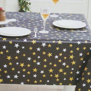 NWT MERRY MOMENTS VINYL TABLECLOTH STARS OBLONG 60 x 84 in